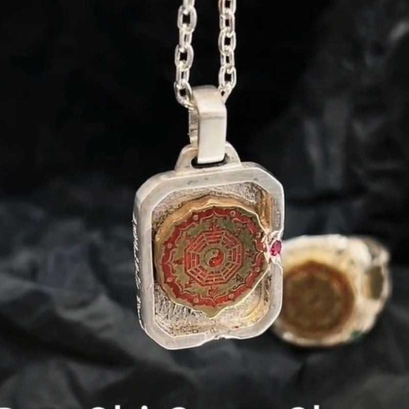 Taoist Heavenly Master Innate Bagua Blessing Talisman Silver-Plated Handmade Pendant