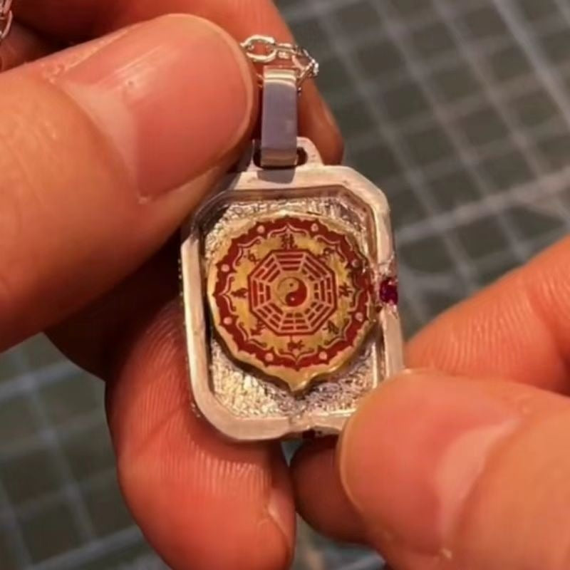 Taoist Heavenly Master Innate Bagua Blessing Talisman Silver-Plated Handmade Pendant