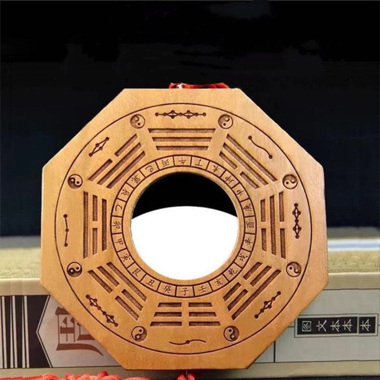 Taoist Feng Shui Hanging Ornament: Peach Wood Bagua Mirror, Approximately 20 x 1.6 cm in Diameter