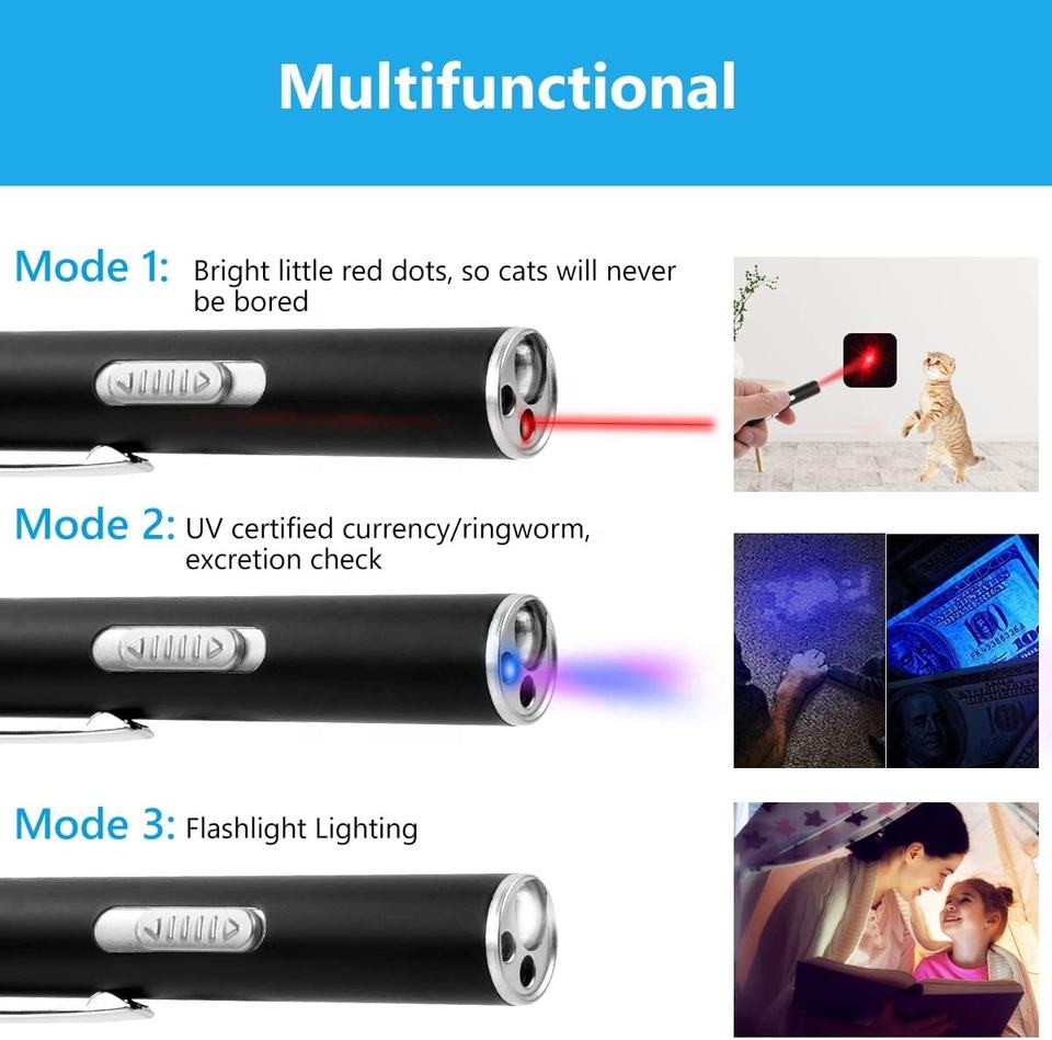3-in-1 USB Rechargeable Laser Pointer with UV Light - Image 2