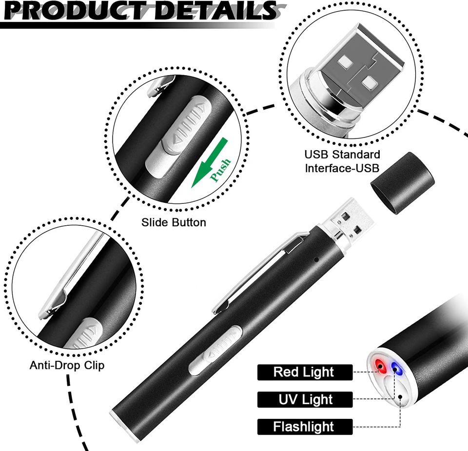 3-in-1 USB Rechargeable Laser Pointer with UV Light - Image 3