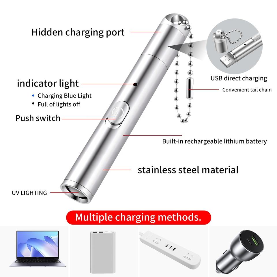USB Rechargeable UV Blacklight Flashlight 365/395nm - Image 3