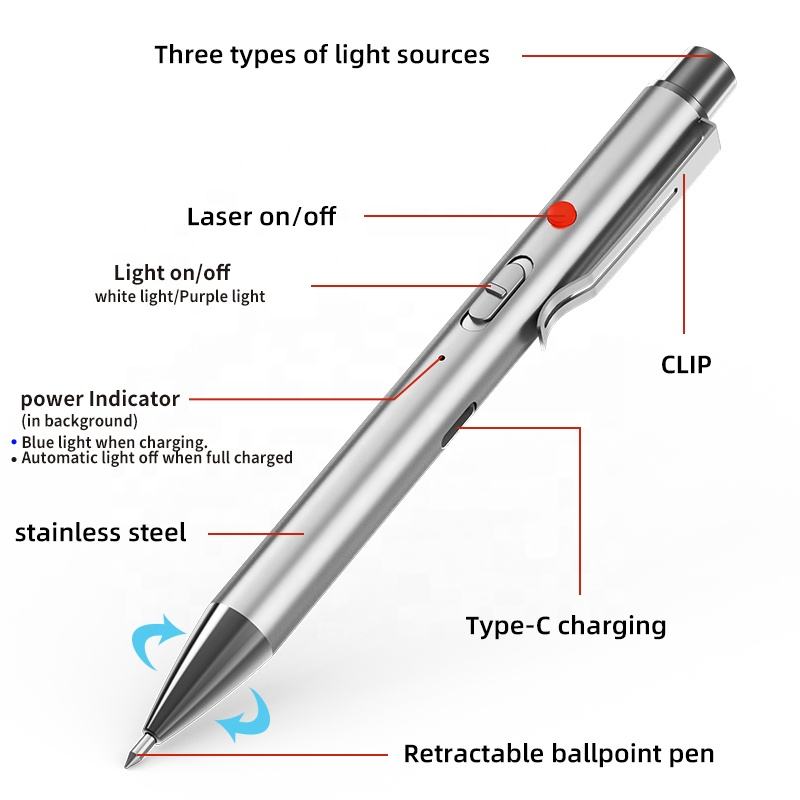 4-in-1 Rechargeable LED Pen Light with Laser & UV - Image 6