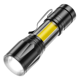 Zoom LED Multifunctional Flashlight Small Hand Flashlight with Pen Clip COB + XPE Light USB Charging Portable